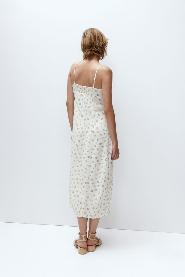 H&M Midi-jurk Met Drawstring Gebroken Wit/bloemen