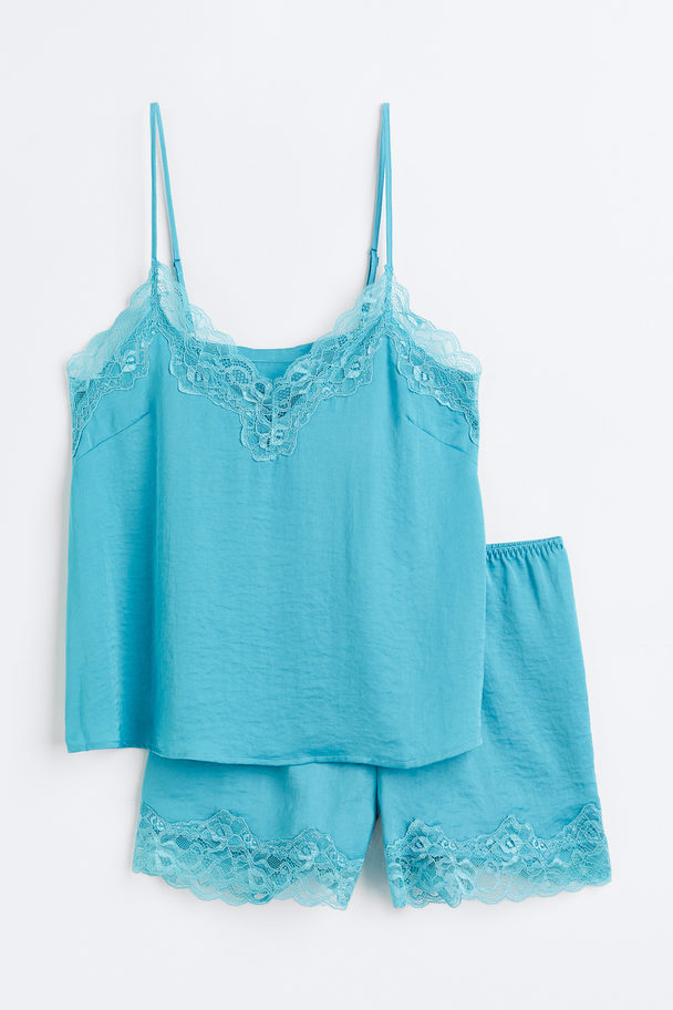 H&M Pyjama Cami Top And Shorts Turquoise