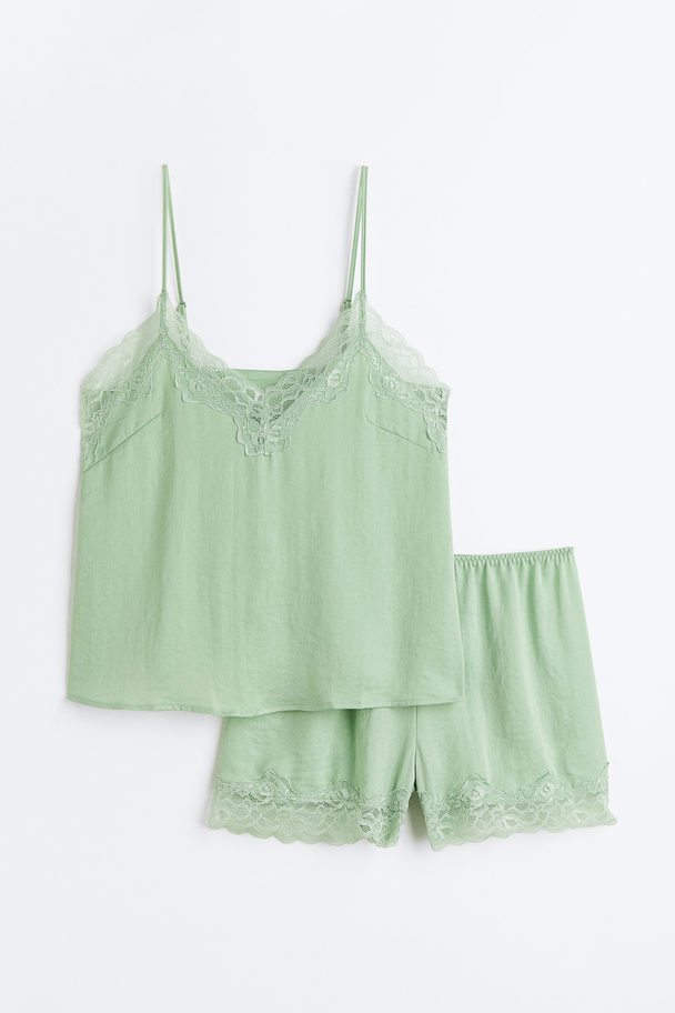 H&M Pyjama Cami Top And Shorts Light Green