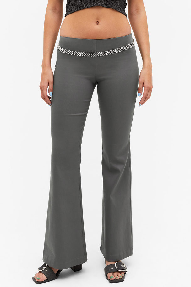 Monki Low Waist Tight Fit Flared Stretchy Trousers Grey