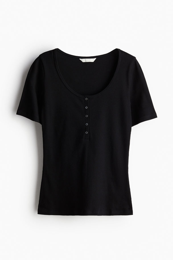 H&M Ribbed Henley Top Black