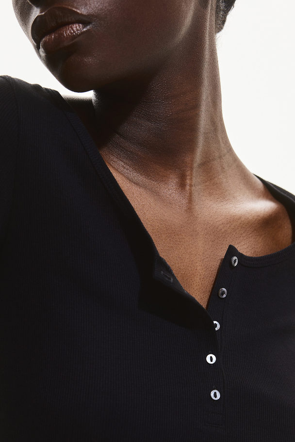 H&M Ribbed Henley Top Black