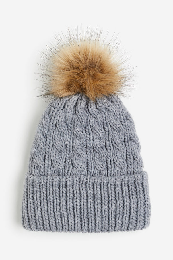 H&M Cable-knit Pompom Hat Grey