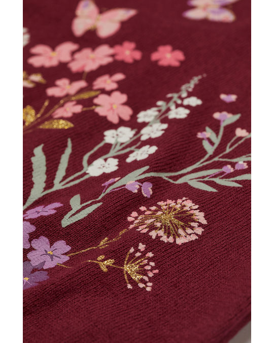 H&M Fine-knit Cotton Jumper Dark Red/flowers