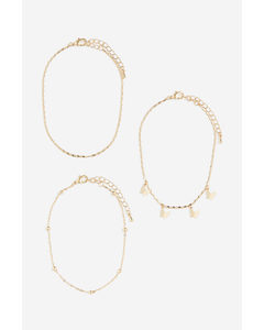 3-pack Anklets Gold-coloured/butterflies