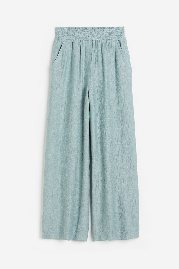 H&M Wide Jacquard-weave Trousers Blue-grey
