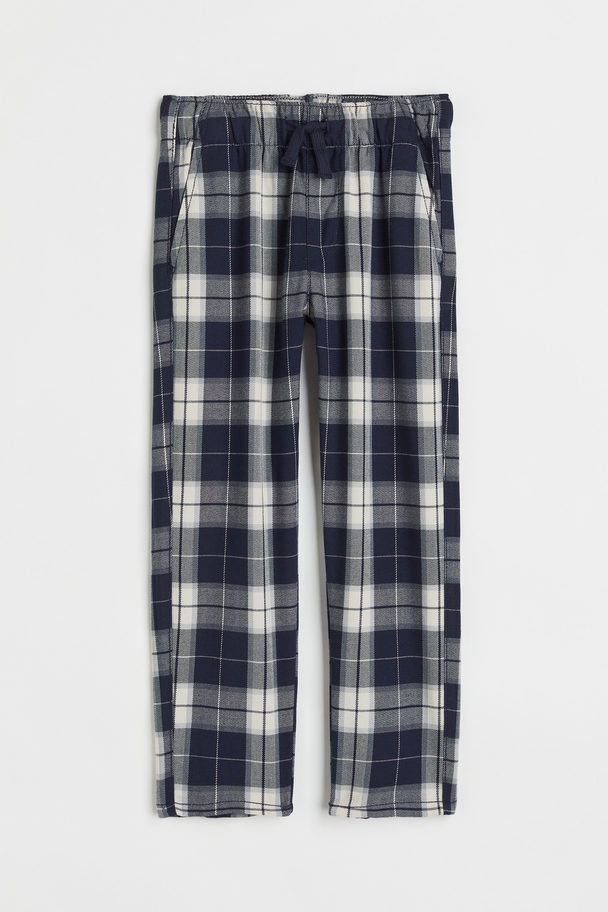 H&M Relaxed Fit Pull-on Trousers Dark Blue/checked