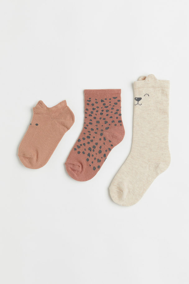 H&M 3-pack Mixed Socks Beige/leopard Print