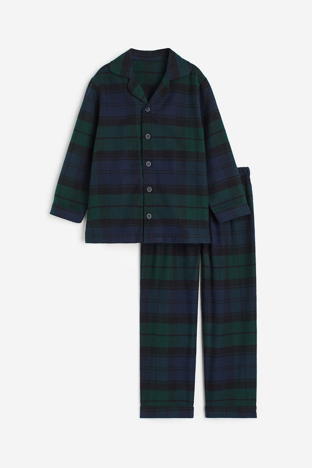 H&M Pyjama Van Katoenen Tricot Donkerblauw/geruit