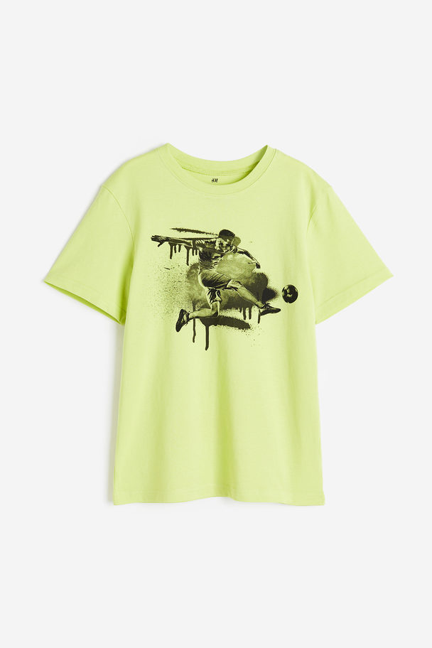 H&M T-shirt I Bomuld Med Tryk Neongul/fodbold