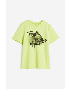 Katoenen T-shirt Met Print Neongeel/voetbal
