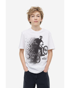 Katoenen T-shirt Met Print Wit/mountainbiken