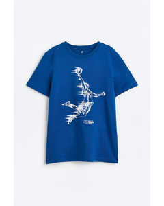 T-shirt I Bomull Med Trykk Koboltblå