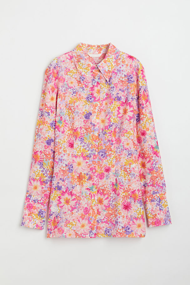 H&M Overhemdblouse Met Dessin Roze/bloemen