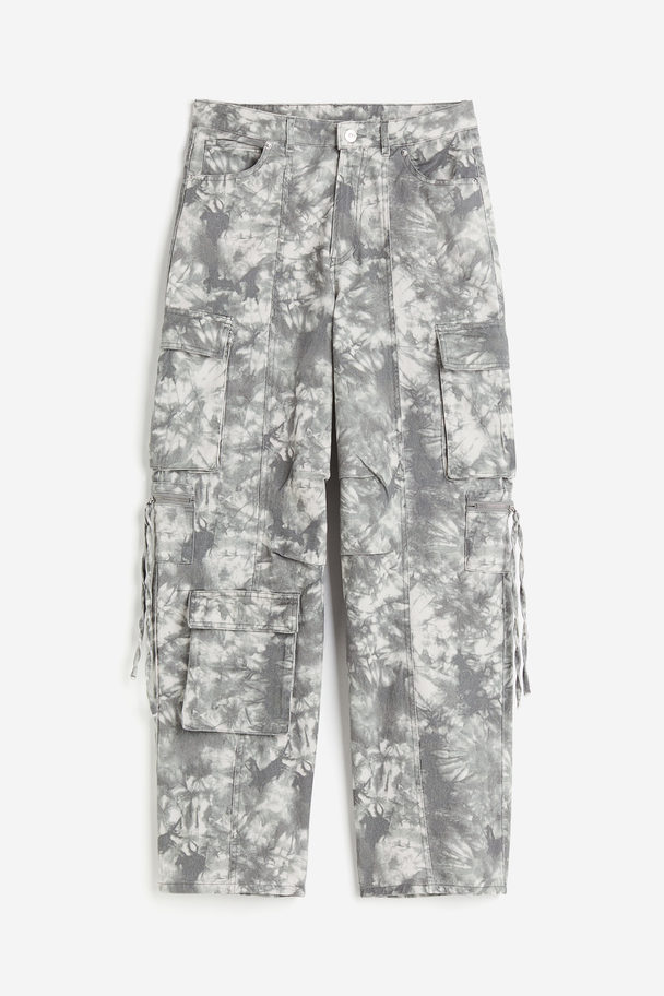 H&M Twill Cargo Trousers Grey/tie-dye