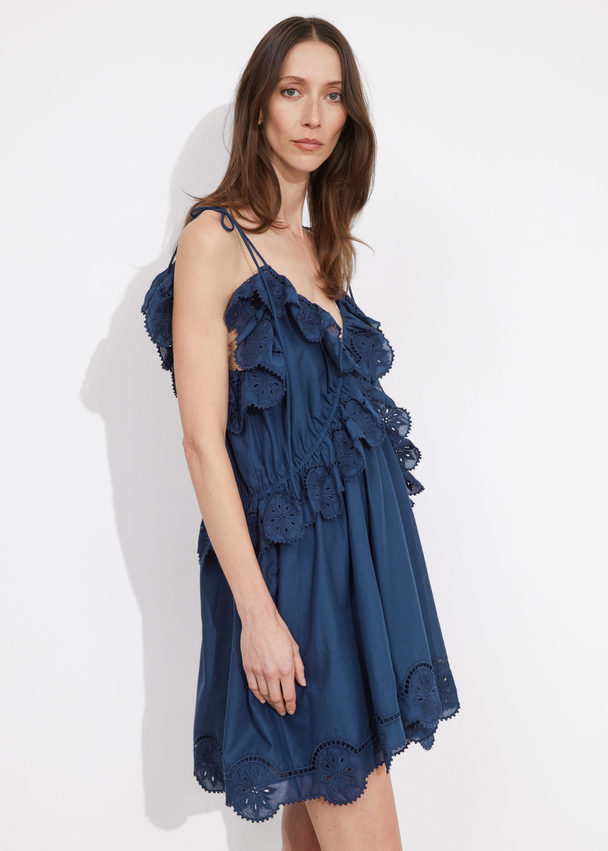 & Other Stories Embroidered Strappy Mini Dress Dark Blue