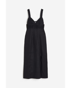 Linen Dress With Broderie Anglaise Black