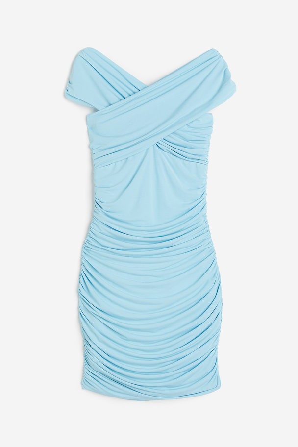 H&M Drapert Off Shoulder-kjole Lys Blå
