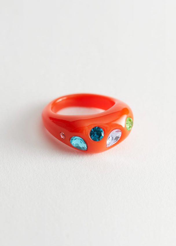 & Other Stories Rhinestone Adorned Resin Ring Red