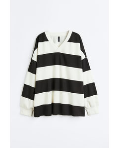 Oversized V-ringet Sweatshirt Cream/stripet
