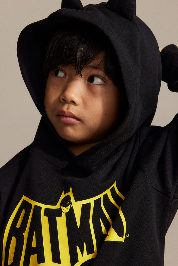 H&M Ear-detail Hoodie Black/batman
