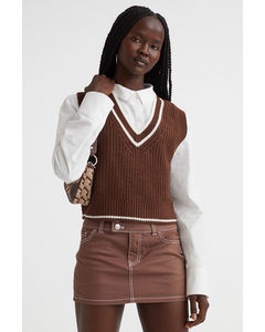 Rib-knit Sweater Vest Dark Brown/white