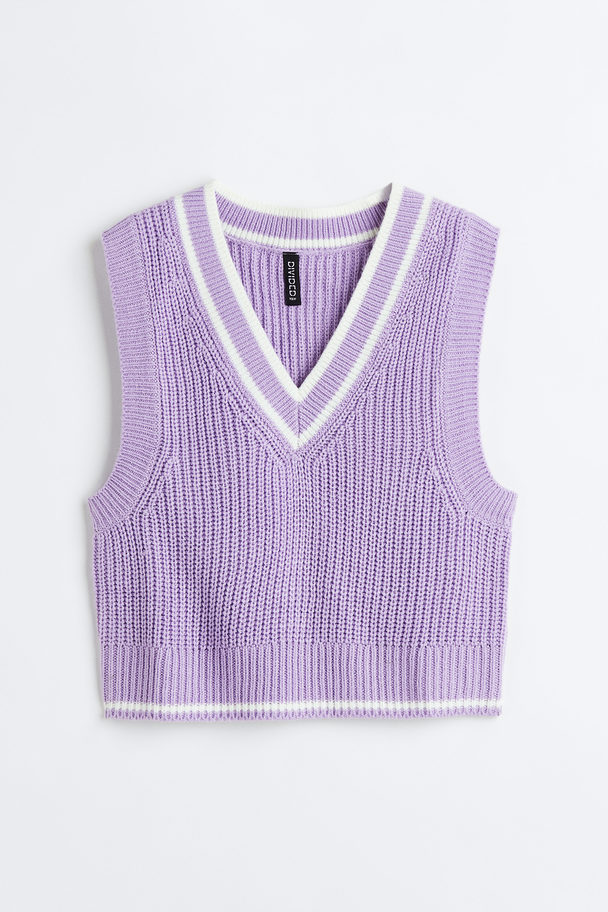 H&M Rib-knit Sweater Vest Light Purple/white