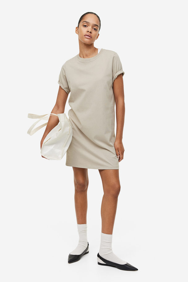 H&M T-Shirt-Kleid aus Baumwolle Helles Greige