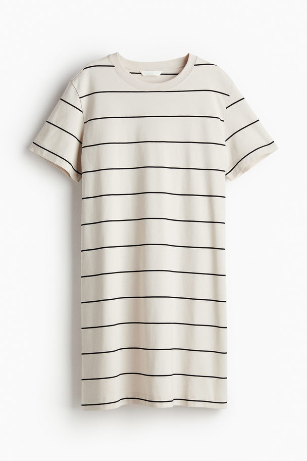 H&M T-shirtklänning I Bomull Ljusbeige/randig