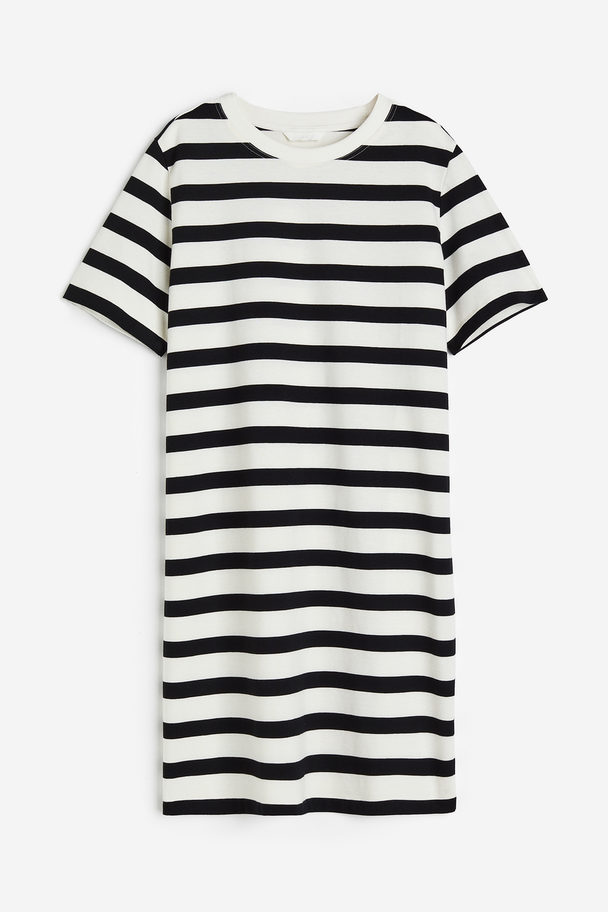 H&M Cotton T-shirt Dress White/black Striped