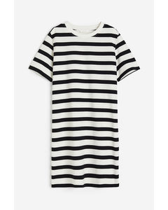 Cotton T-shirt Dress White/black Striped