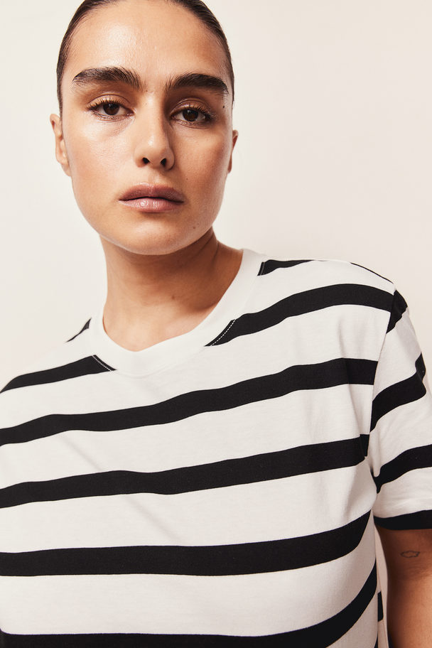 H&M Katoenen T-shirtjurk Wit/zwart Gestreept