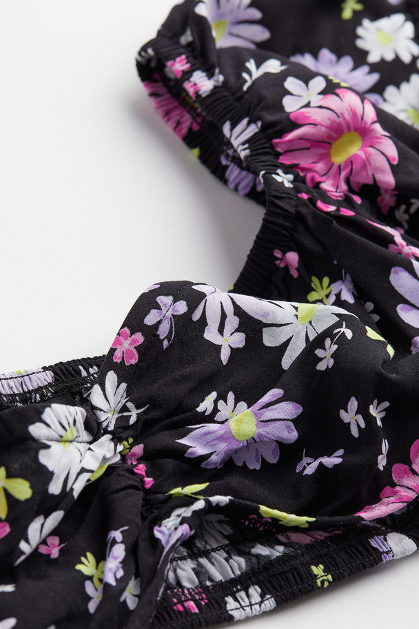 H&M Cropped Off-the-shouldertop Zwart/bloemen