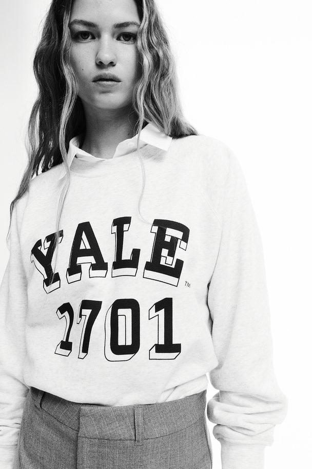H&M Sweatshirt mit Print Hellgraumeliert/Yale