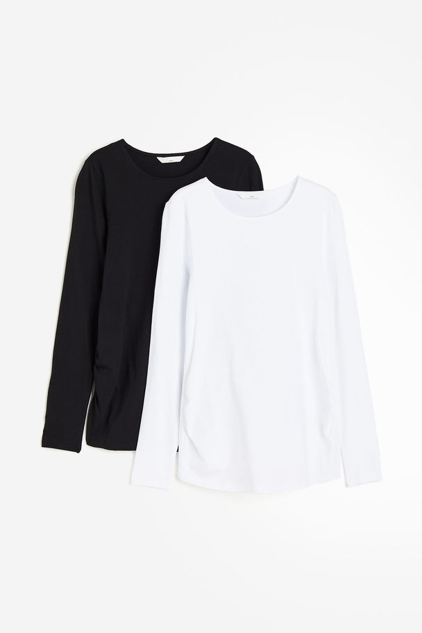 H&M MAMA 2er-Pack Baumwollshirts Weiß/Schwarz