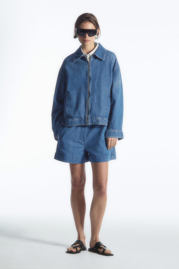 COS Oversized Zip-up Denim Jacket Blue