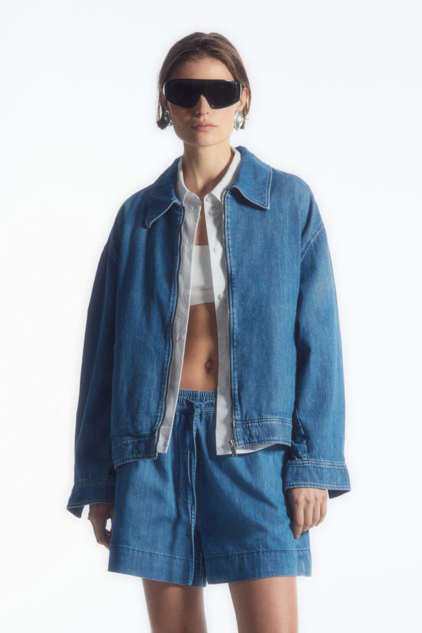 COS Oversized Zip-up Denim Jacket Blue