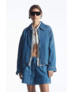 Oversized Denimjakke Med Lynlås Blå