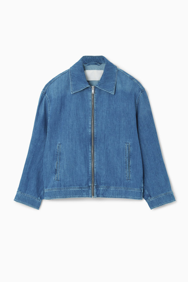 COS Oversized Zip-up Denim Jacket Blue