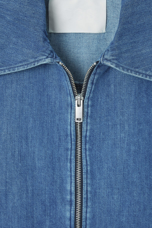 COS Oversized Zip-up Denim Jacket Blue