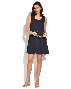 Short Dress With Rolled Round Collar And Pockets