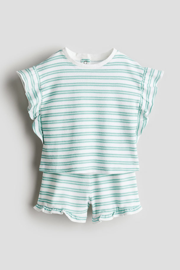 H&M 2-piece Set White/green Striped