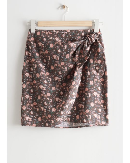 & Other Stories Printed Mini Wrap Skirt Brown Florals