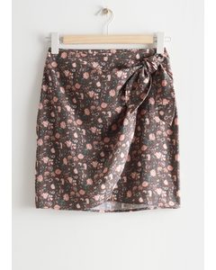 Printed Mini Wrap Skirt Brown Florals