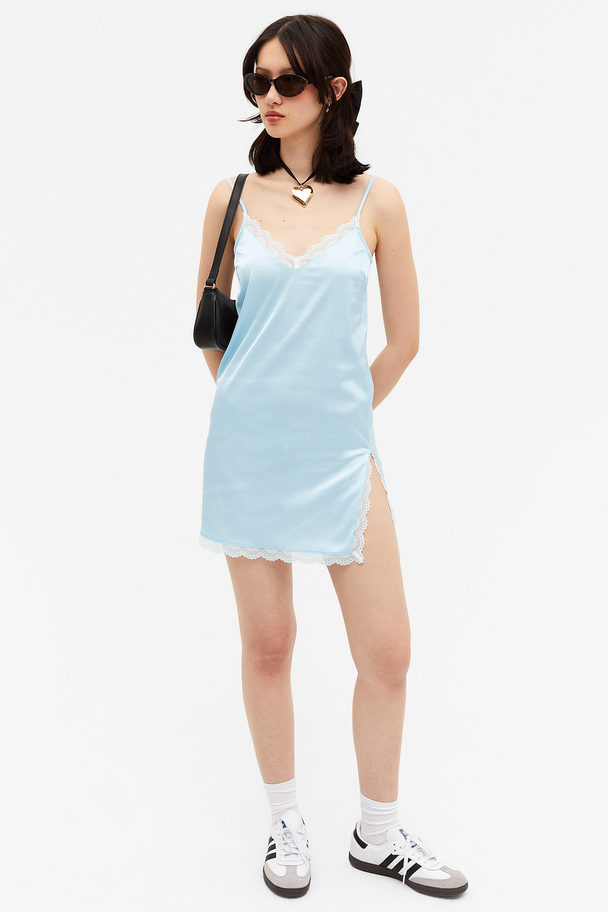 Monki Lace Trim Slip Dress Light Blue