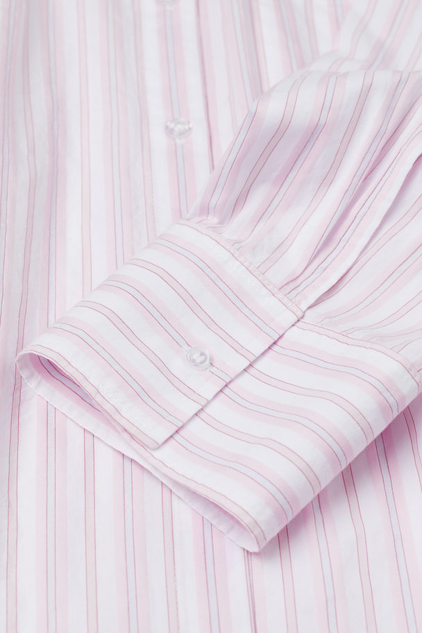 H&M Oversized Cotton Shirt White/pink Striped
