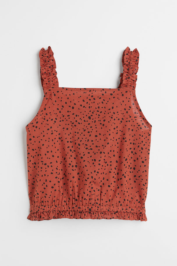 H&M Cropped Sleeveless Top Brick Red/spotted