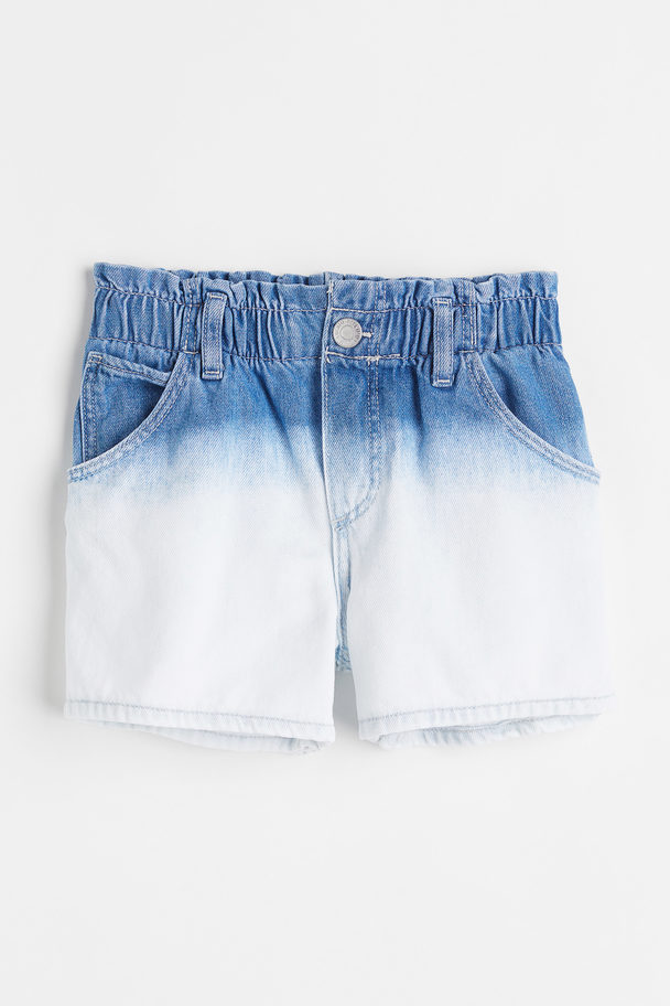 H&M Cotton Denim Paper Bag Shorts Denim Blue/white