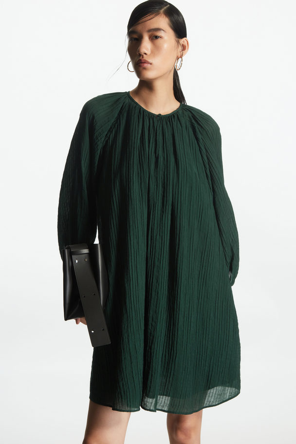COS Puff-sleeve Seersucker Dress Dark Green