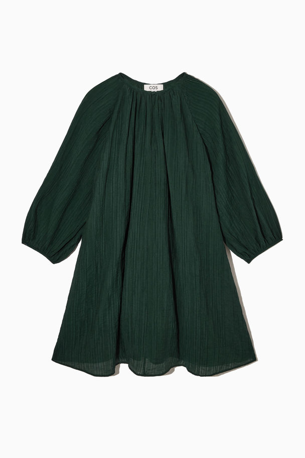 COS Puff-sleeve Seersucker Dress Dark Green